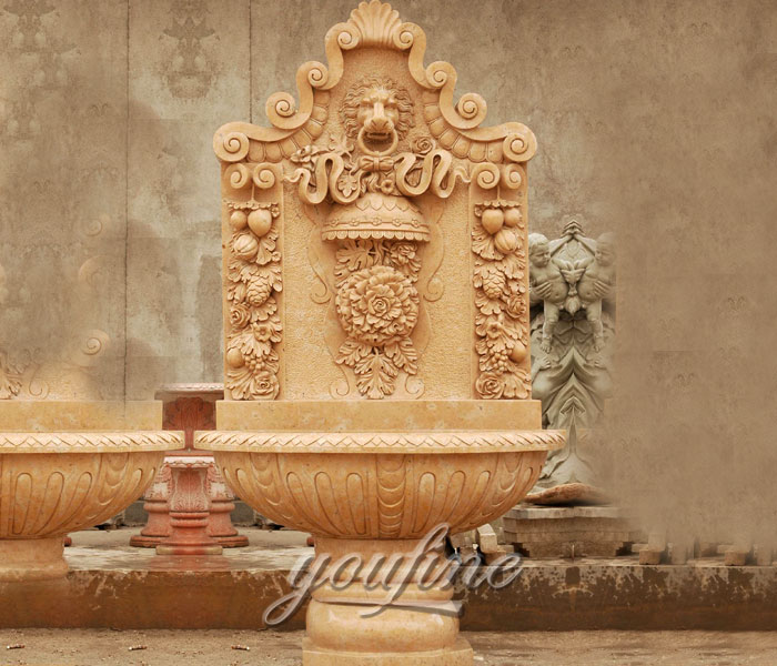 Outdoor lion design garden wall fountains with floral decor for sale