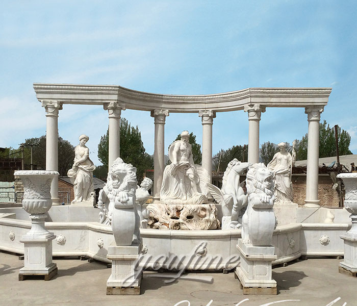 Large outdoor white marble statuary water fountains with figure and animals for sale