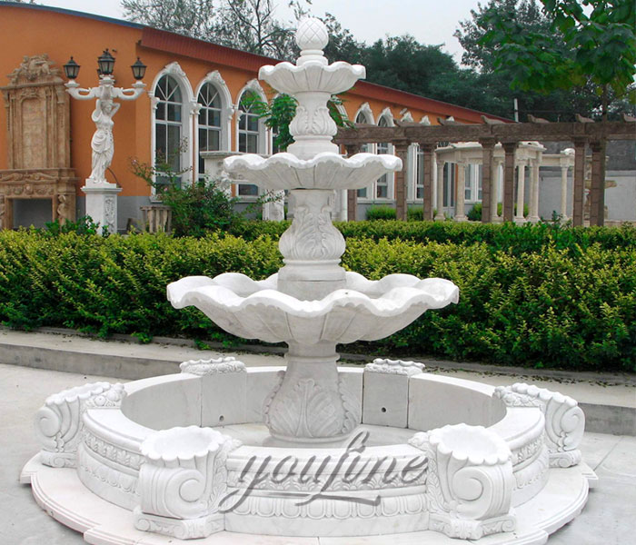 Outdoor natural white marble 3 tiers waterfall fountains for hotel on sale