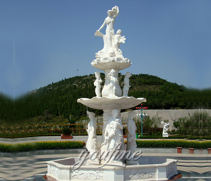 Factory price natural white marble statuary water fountains with figures for sale