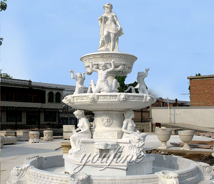 Factory price natural stone statuary tiered water fountains with figures for sale