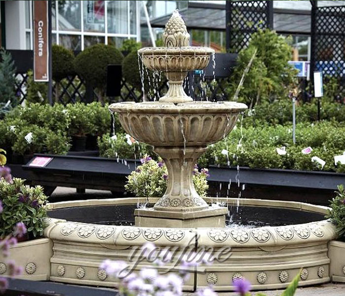 Antique marble garden tiered water fountains with floral decor for sale