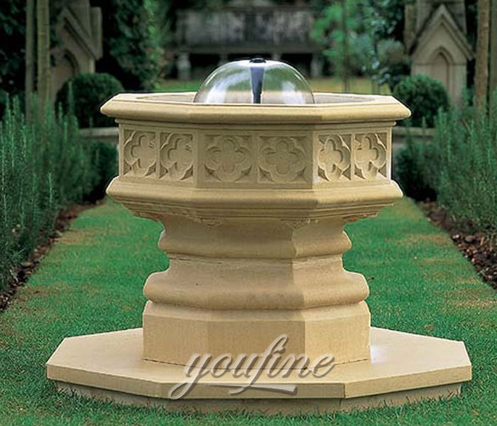 Outdoor carved beige marble tiered water garden fountains for sale