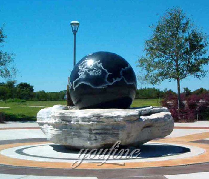 Outdoor water garden casting granite stone ball with world map fountains for sale