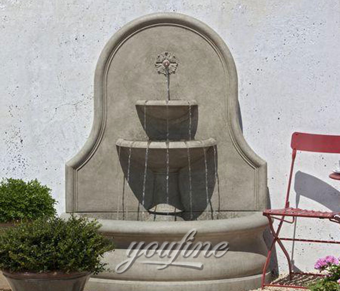 Outdoor water garden tiered wall fountains with floral decor for sale
