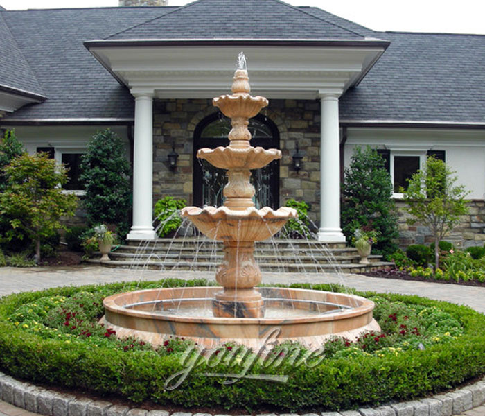 Outdoor red stone waterfall tiered garden fountain for sale