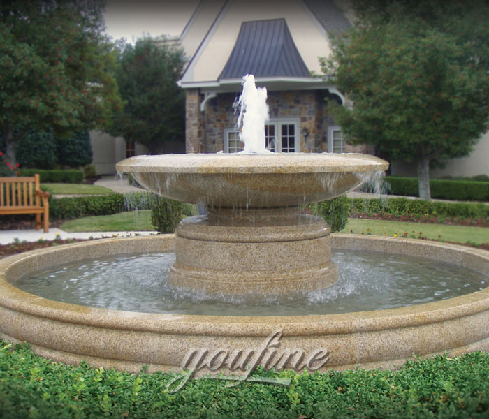 Outdoor simple tiered natural beige marble yard fountain for sale