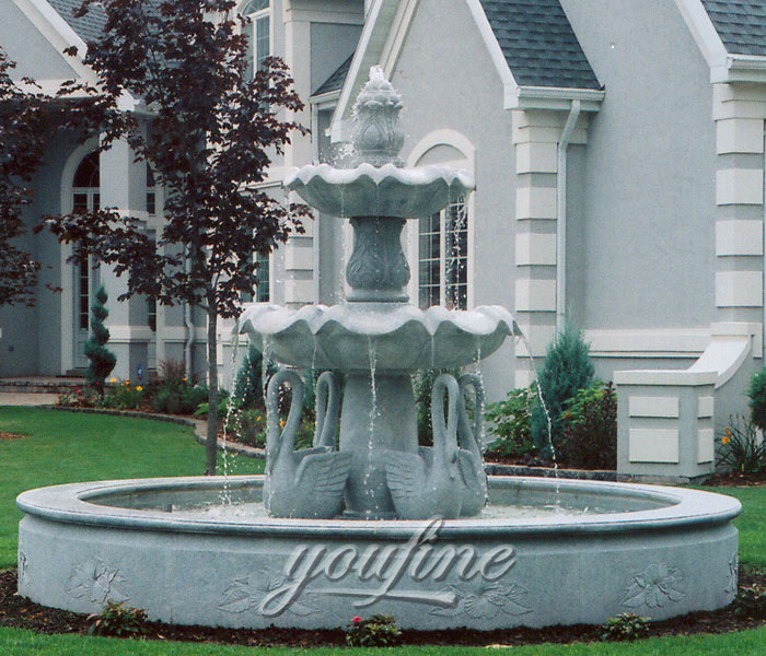 Indoor tiered natural white marble home fountain with swan statue for sale