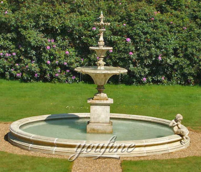 Hot selling classical tiered water fountain carved from beige marble for hotel on sale