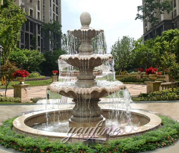 Tiered beige marble water fountain outdoor for hotel on sale