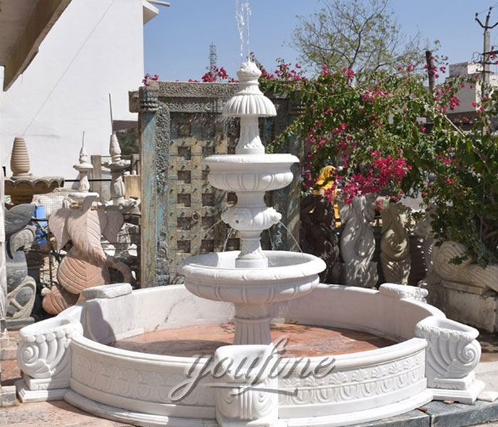 Tiered pure marble water fountain with pool outdoor for garden on sale