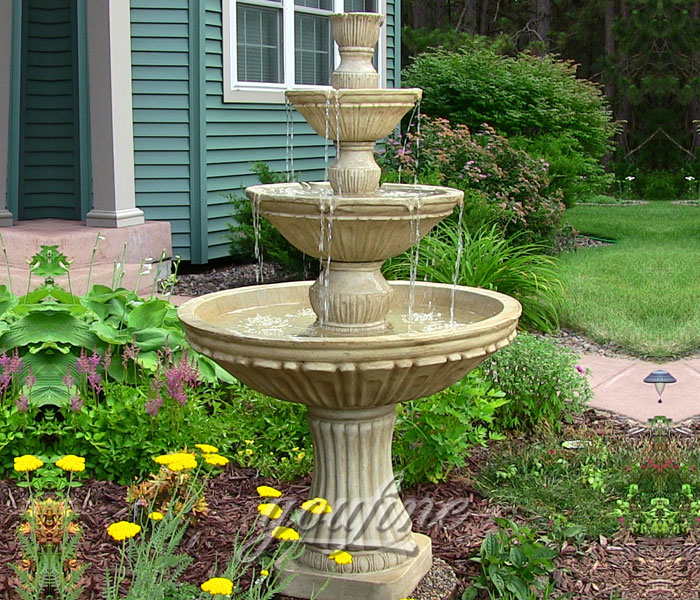 Outdoor small antique stone three tiers water fountains design for home decor