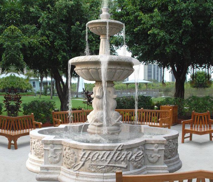 Outdoor antique stone tiered waterfall fountains design for sale