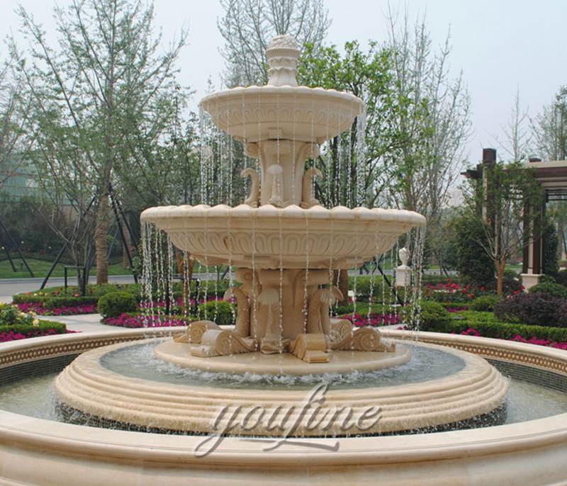 Large outdoor beige marble tiered waterfall fountains for hotel