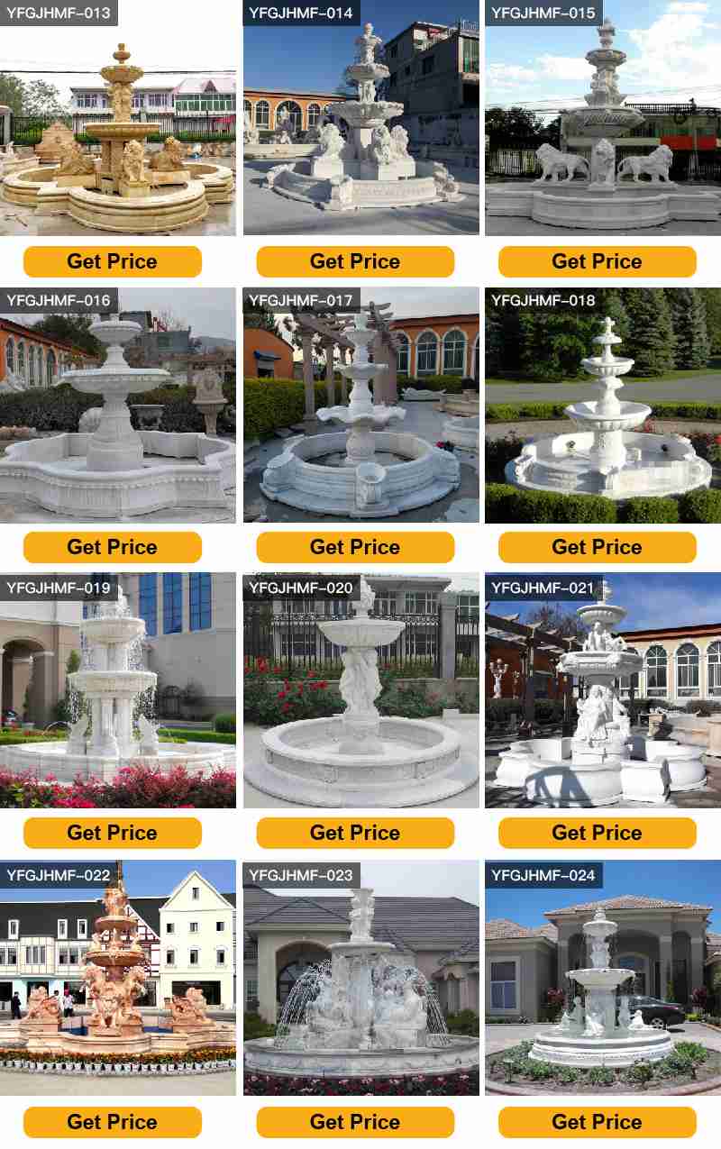 Large outdoor tiered marble water fountain with cherub statue for hotel decor