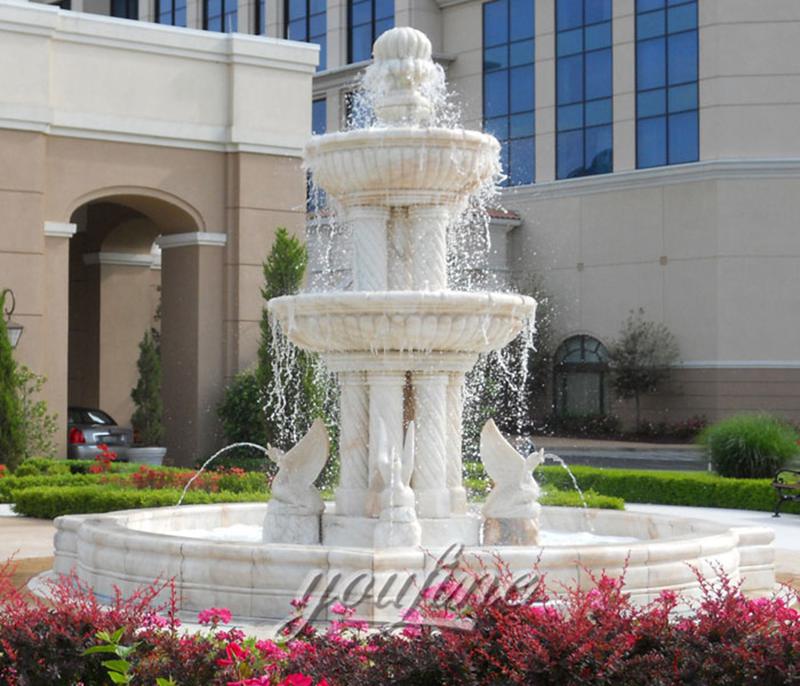 Large outdoor white marble water stone bird bath fountain with column decoration