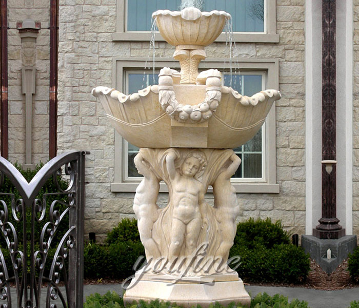 outdoor stone water backyard fountains with angel for sale