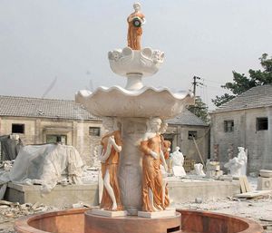 OUTDOOR DECORATIVE FOUNTAIN MARBLE LAYERED FOUNTAIN WITH FIGURE STATUES FOR SALE