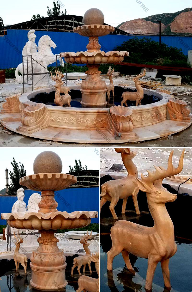 Outdoor Decoration Large Marble Feng Shui Ball and Animal Multi-layer Fountain for Sale MOKK-04