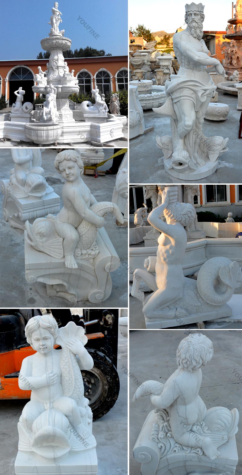 Large White Marble Sea God Fountain