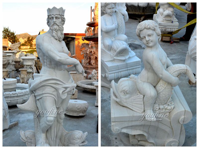 Outdoor decoration large white marble Neptune fountain decoration (3)