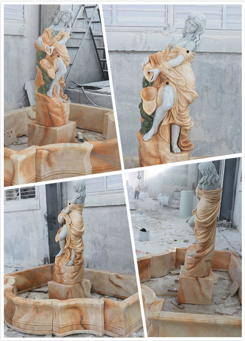 Outdoor decoration yellow marble character ladies fountain decoration (2)
