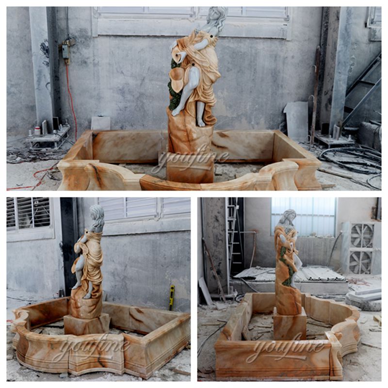 Outdoor decoration yellow marble character ladies fountain decoration (2)