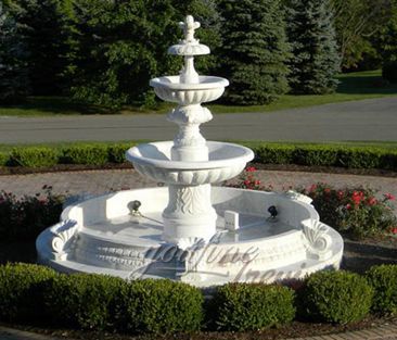 Outdoor hand carve garden life size two tiered pure white marble fountain for backyard decor for sale (2)