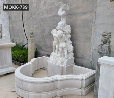 Outdoor Garden Marble Water Fountain with Figure and Fish Design Supplier MOKK-739