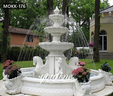 Large Outdoor Tiered Marble Horse Water Fountain for Sale MOKK-176