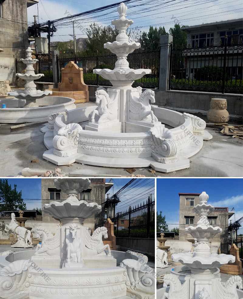 Large Outdoor Tiered Marble Horse Water Fountain for Sale MOKK-176 Details