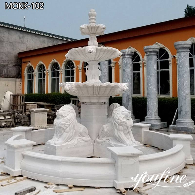 Medium Size Marble Lion Fountain for Garden Decor for Sale MOKK-102