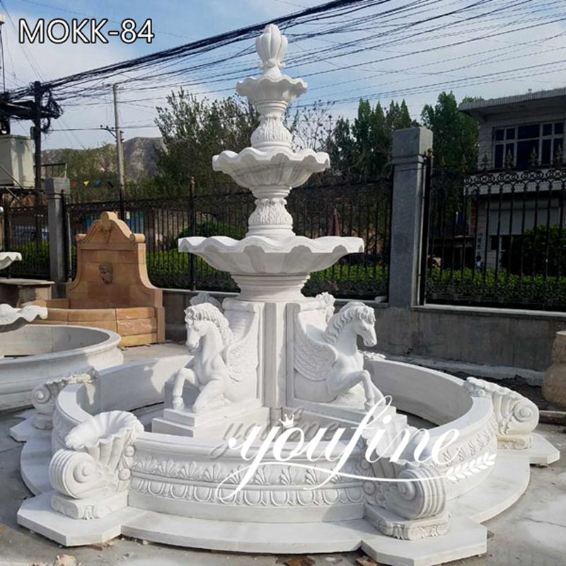 White Marble Horse Water Fountain Outdoor Decor Supplier MOKK-84