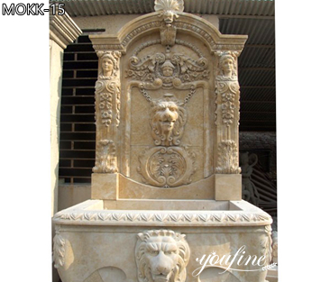 Hand Carved Marble Lion Wall Fountain Outdoor Decor for Sale MOKK-15