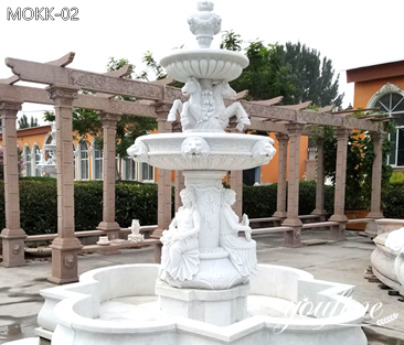 White Marble Water Fountain with Ladies and Horses Garden Decor Supplier MOKK-02