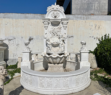 White Marble Wall Fountain with Statuary Garden Decor for Sale MOKK-758
