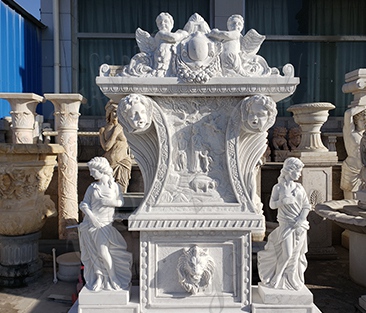 White Hand Carved Marble Garden Wall Fountain for Sale (1)